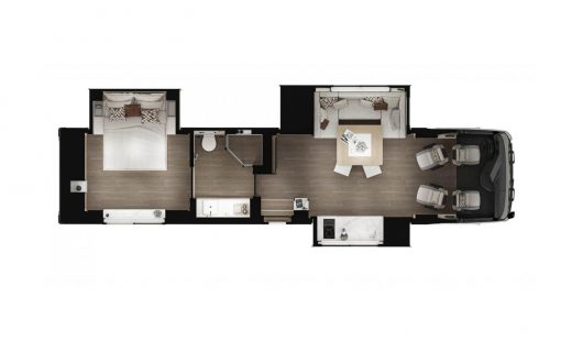 Open bathroom with front chairs
